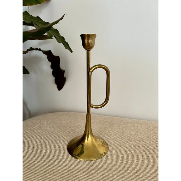 Vintage Trumpet Horn Candlesticks Brass Musical Instruments Metal Bugles Classic - Picture 5 of 10